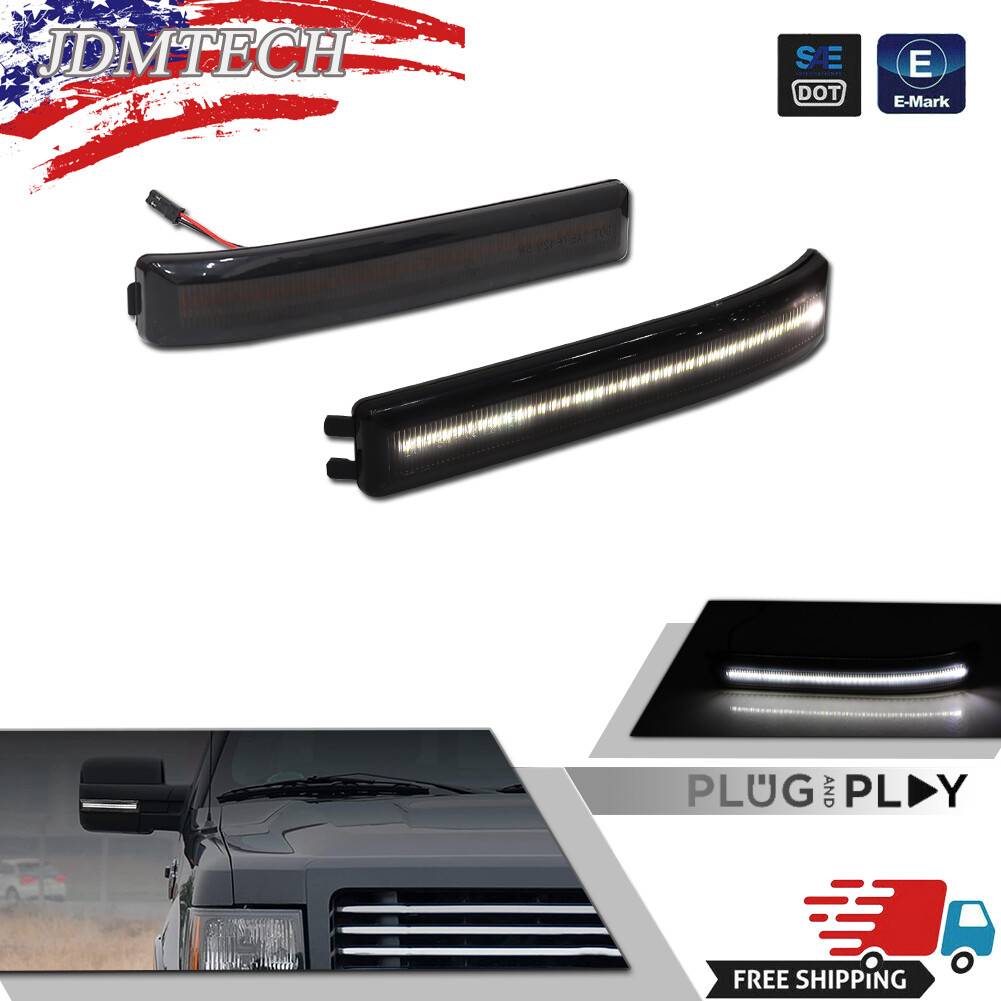 2X White LED Side Mirror Lamp Turn Signal Lights For 2009-2014 Ford F-150 Smoked