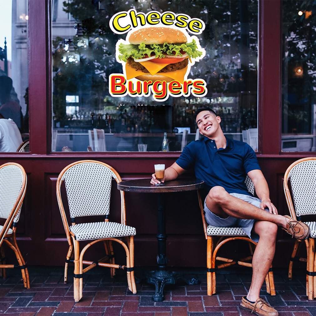 Food Truck Decals Cheese Burger Restaurant & Food Concession Sign Yellow