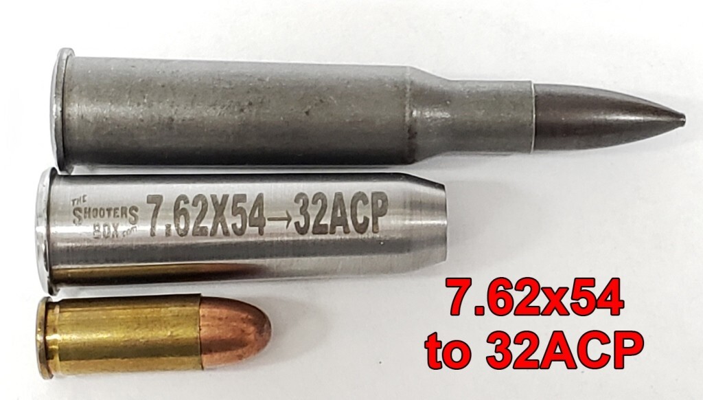 7.62x54 to 32ACP Caliber Adapter -Stainless - Free Case and Free Shipping!