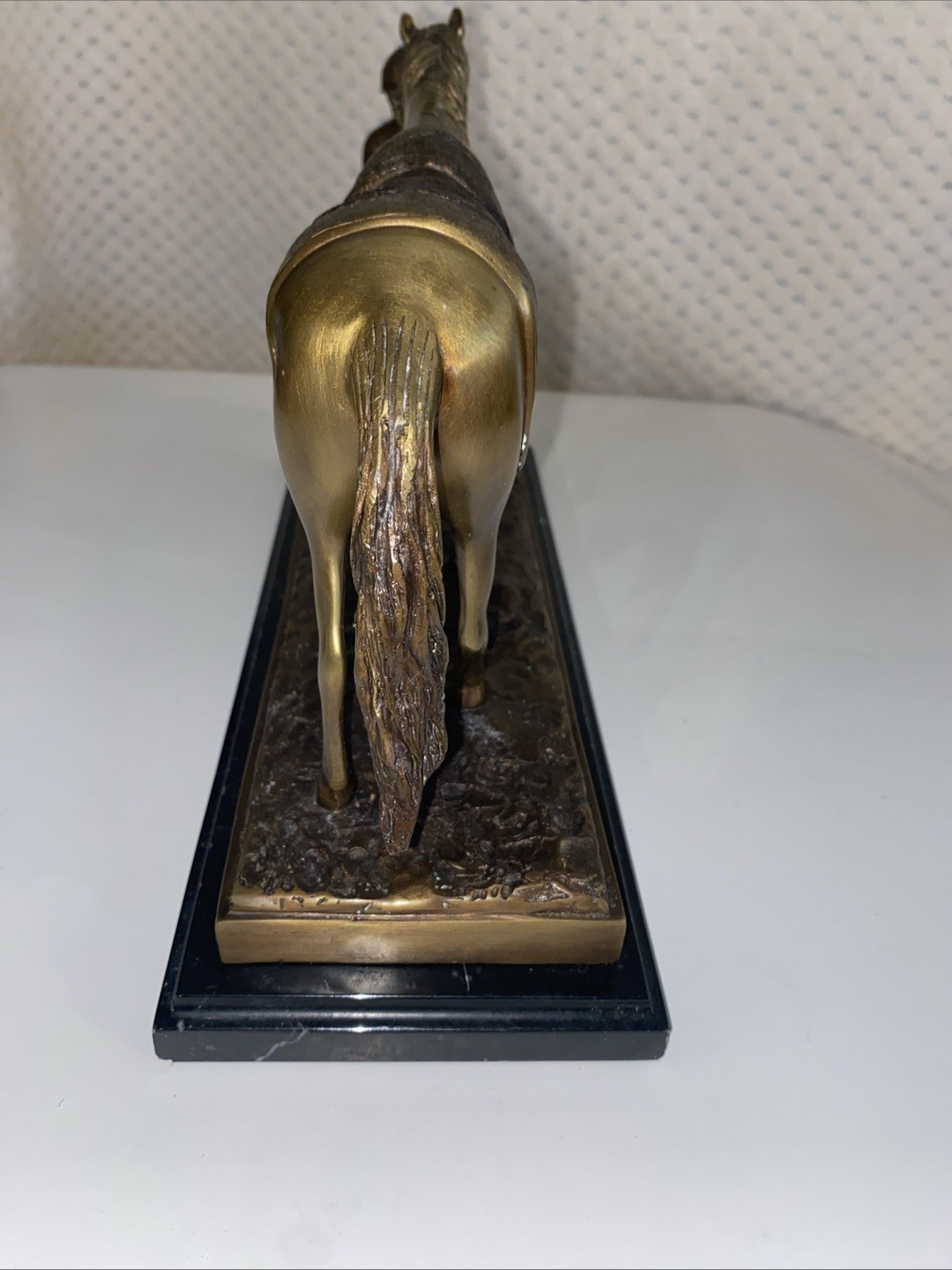 Delaware Park Bronze Sculpture Feeding Horse with Jockey on Marble Base Vintage