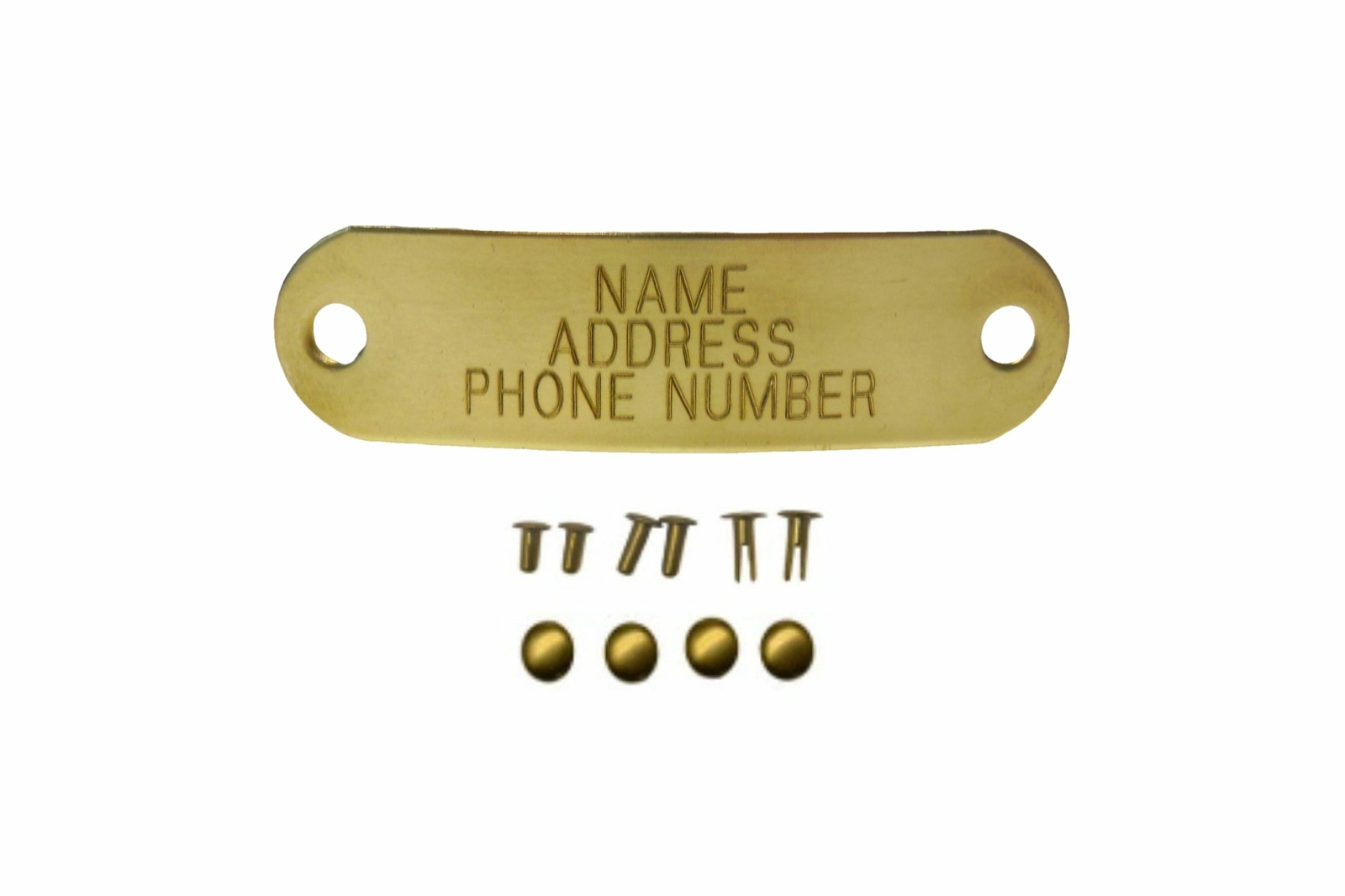 Warner Brand Engraved Brass Pet ID Dog Tag with three sizes of rivets USA