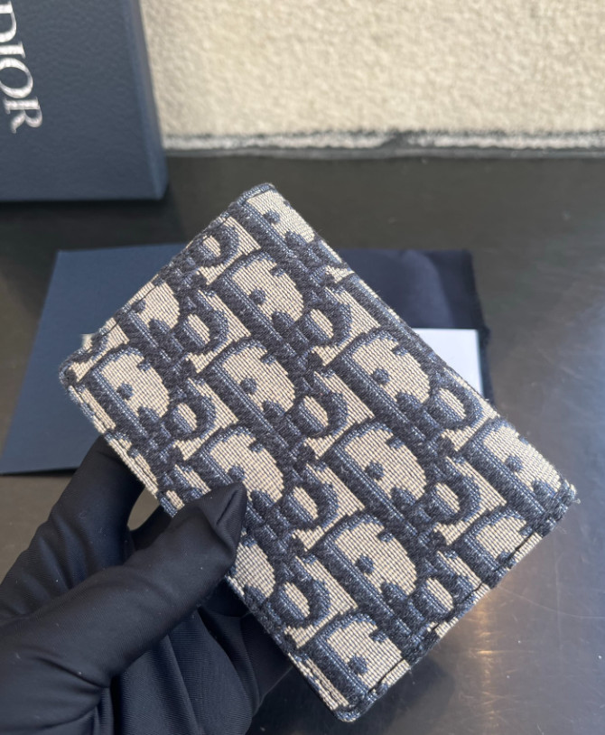 DO Oblique Passport Holder Canvas Leather Beige Black Travel Wallet