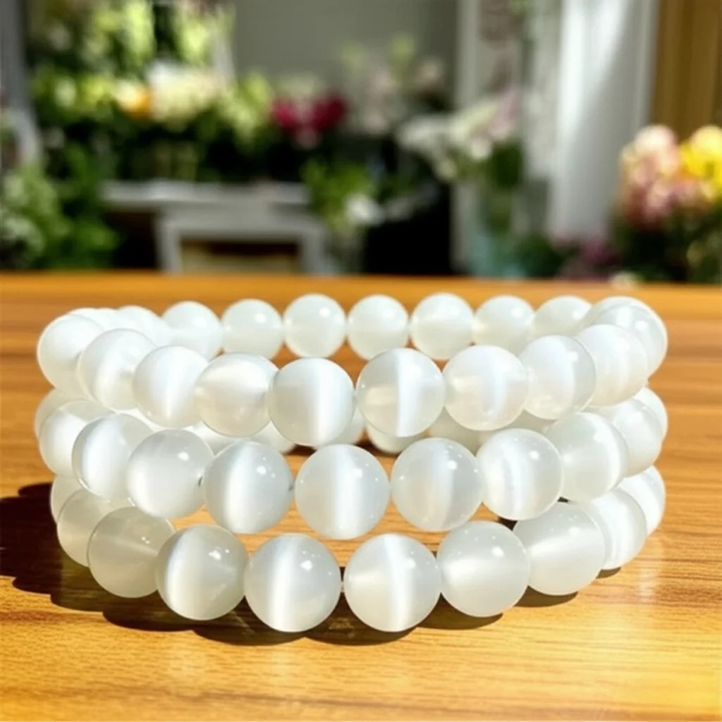 Wholesale 3Pcs Selenite Crystal Healing Stretch Bracelet 8mm Beaded Gemstones