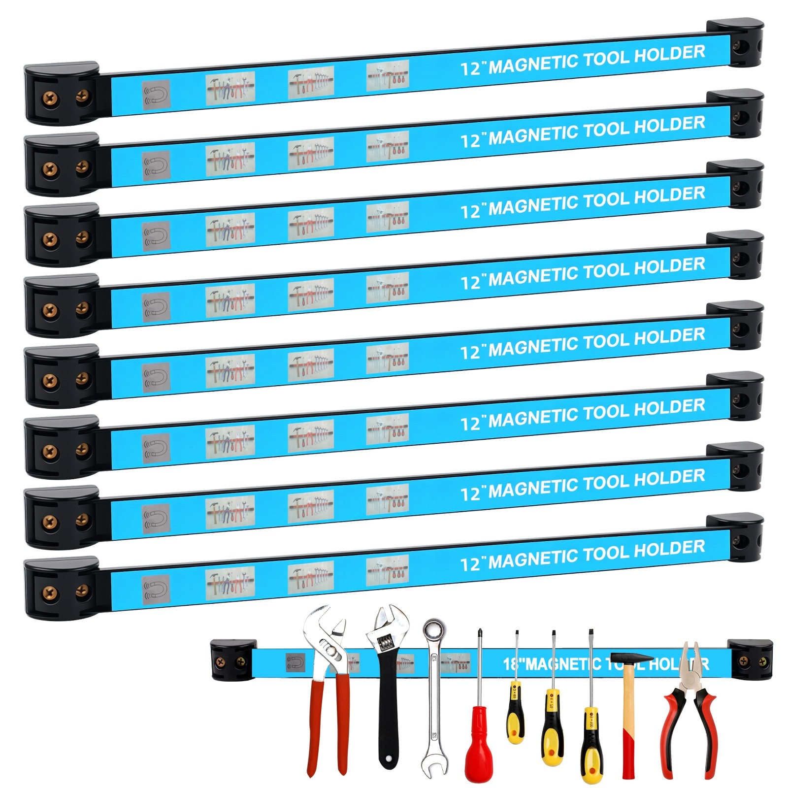 8 Pack 12" Magnetic Tool Holder Strip Metal Magnet Tool Organizer Bar for Garage