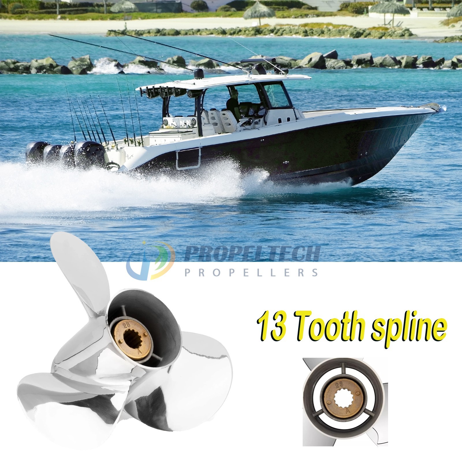 10.5X13 Stainless Outboard Propeller 10 1/2 x 13 For Mercury 2/4 Stroke 35-70HP