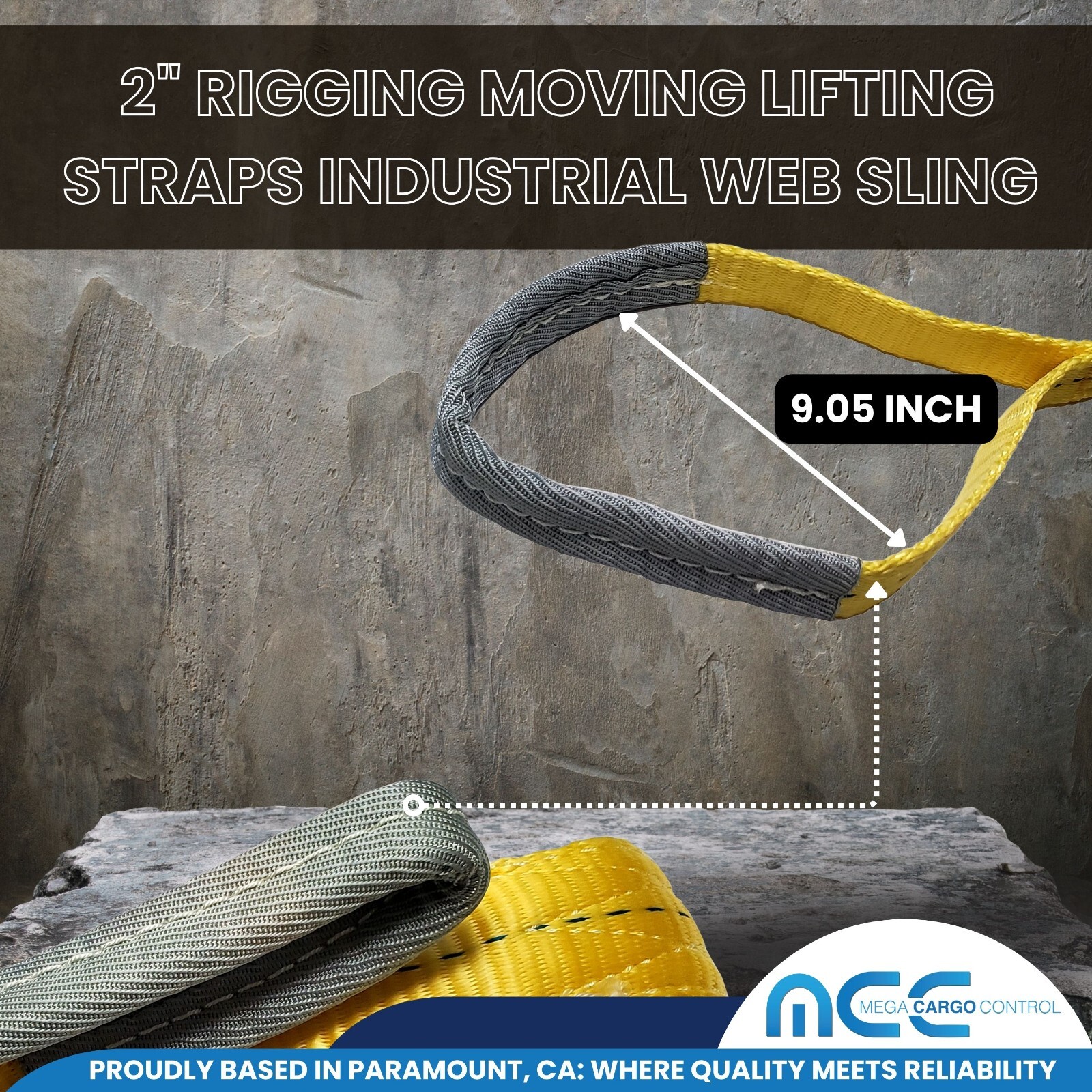 2" x 3 /6 / 9ft 2 Ply Polyester Flat Eye Lifting Sling Strap Web Sling 6200 lbs