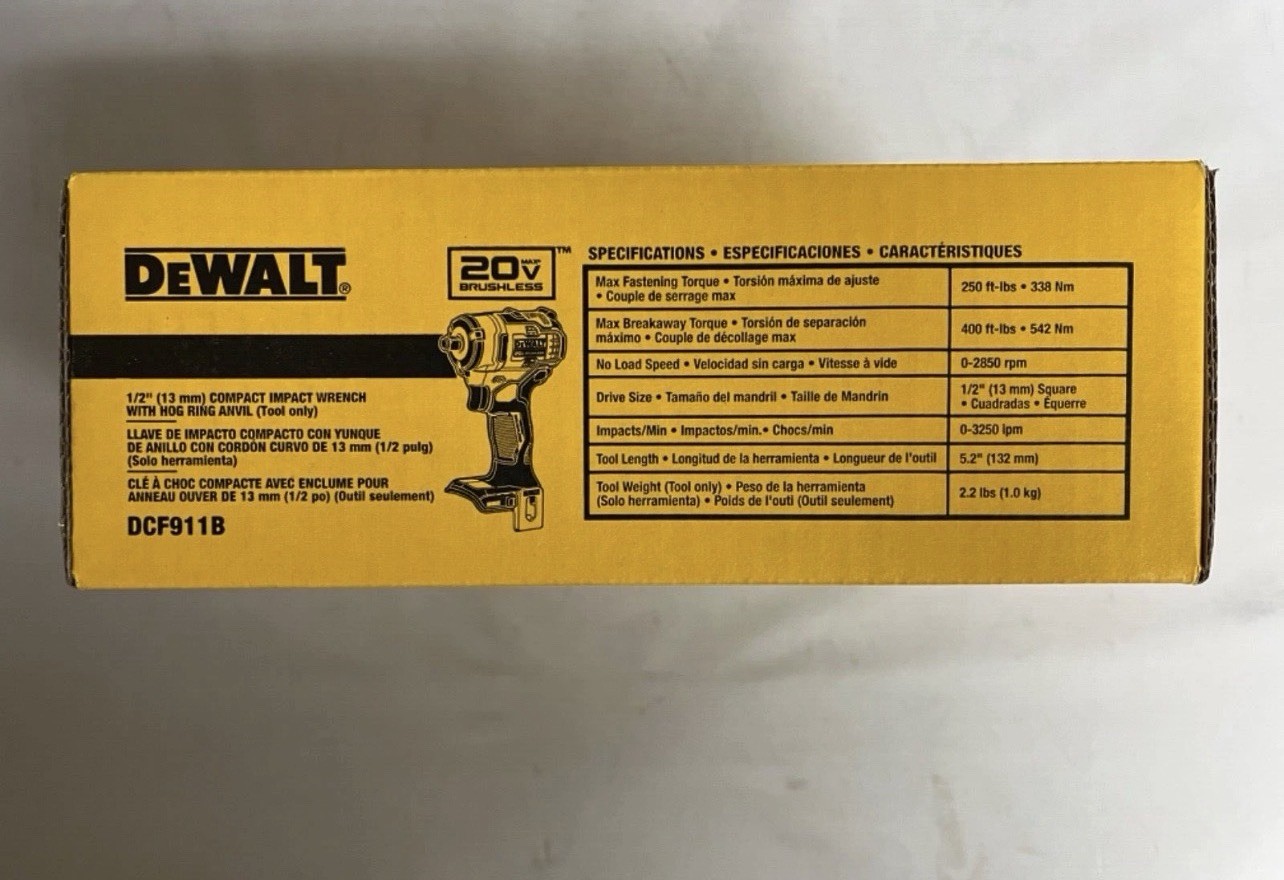 Dewalt DCF911B 20V Max 1/2 in. Cordless Impact Wrench with Hog Ring Anvil - Tool