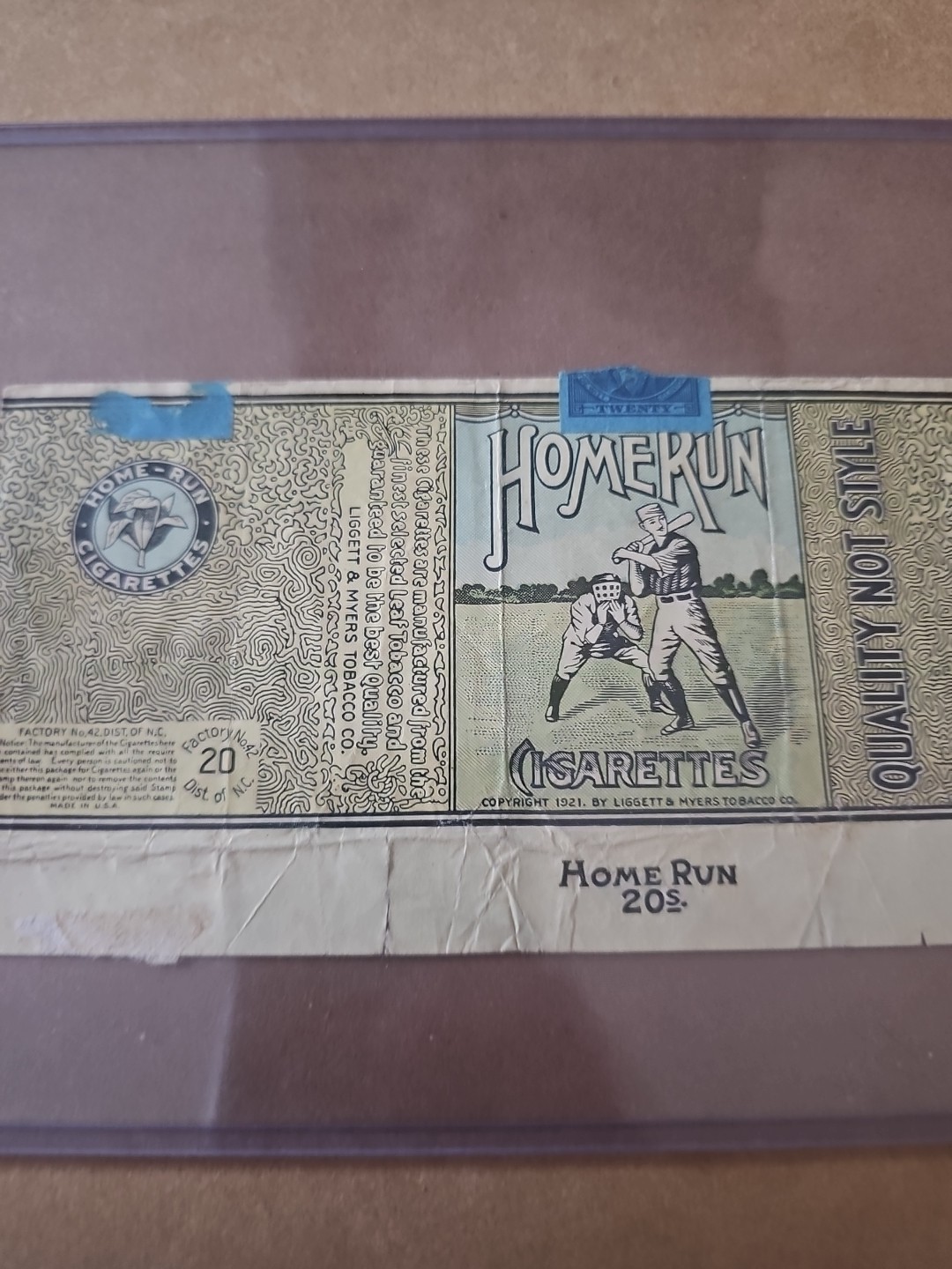 1940's Vintage "HOMERUN CIGARETTES" Empty Pack "Liggett & Myers - Baseball Theme