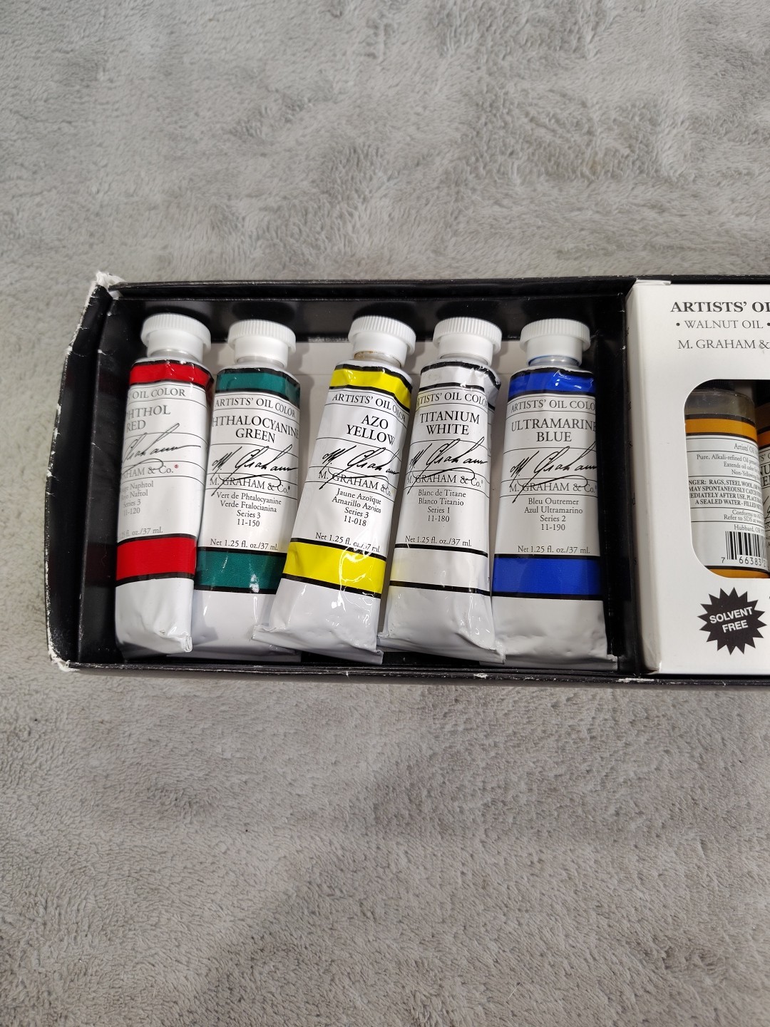 M Graham & Co. Oil Paints Set Of 5 Basic Colors And Walnut Mediums New