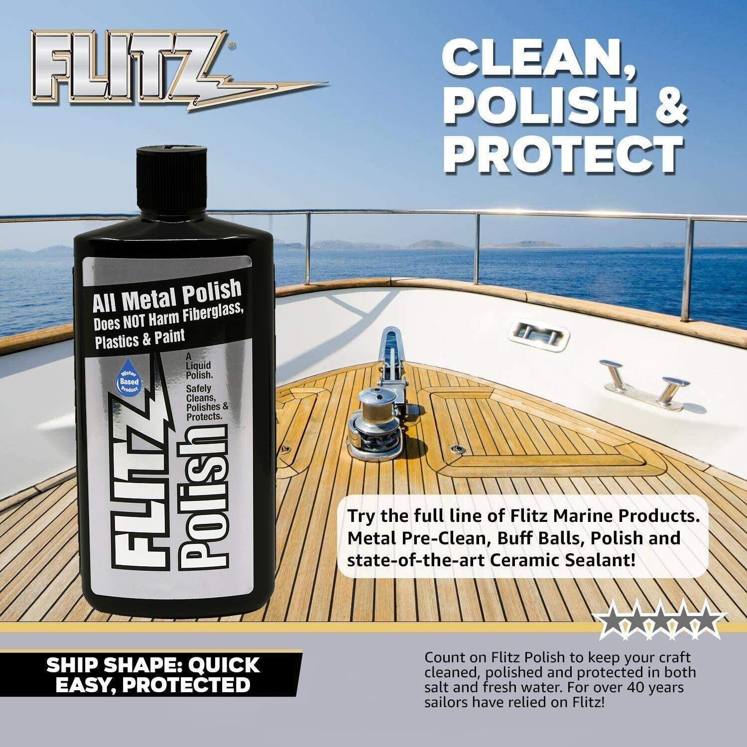 FLITZ Metal, Plastic & Fiberglass Polish 7.6oz/225ml Liquid Formula (SEE VIDEO)