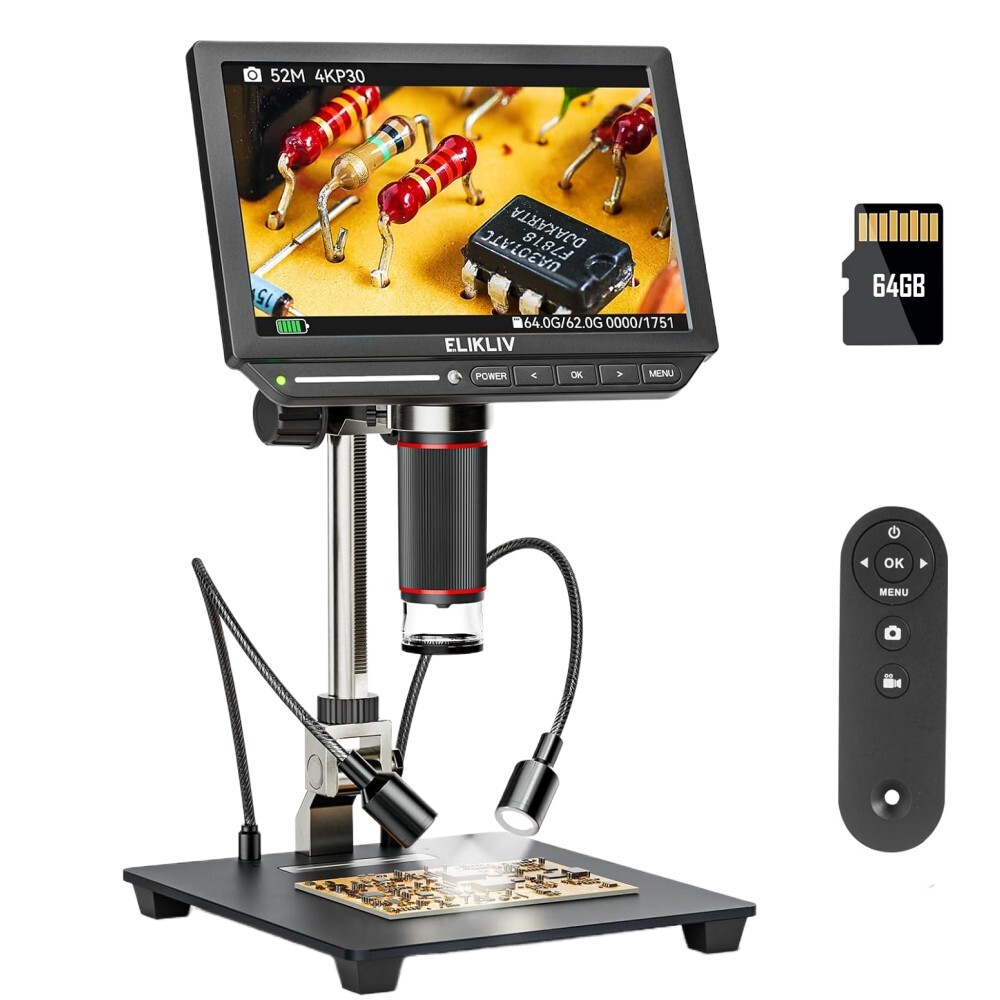 Elikliv 4K LCD Digital Microscope Coin Microscope 2000X 52MP HDMI & USB Welding