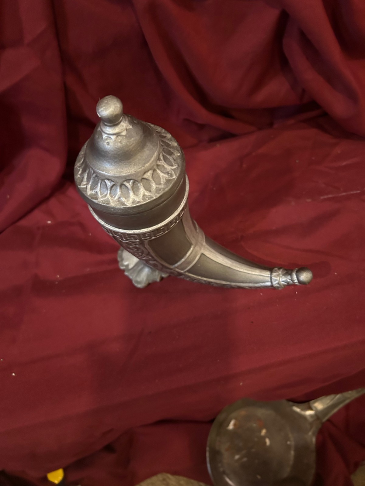 Norwegian Viking  drinking horn with lid made of  pewter  8in height