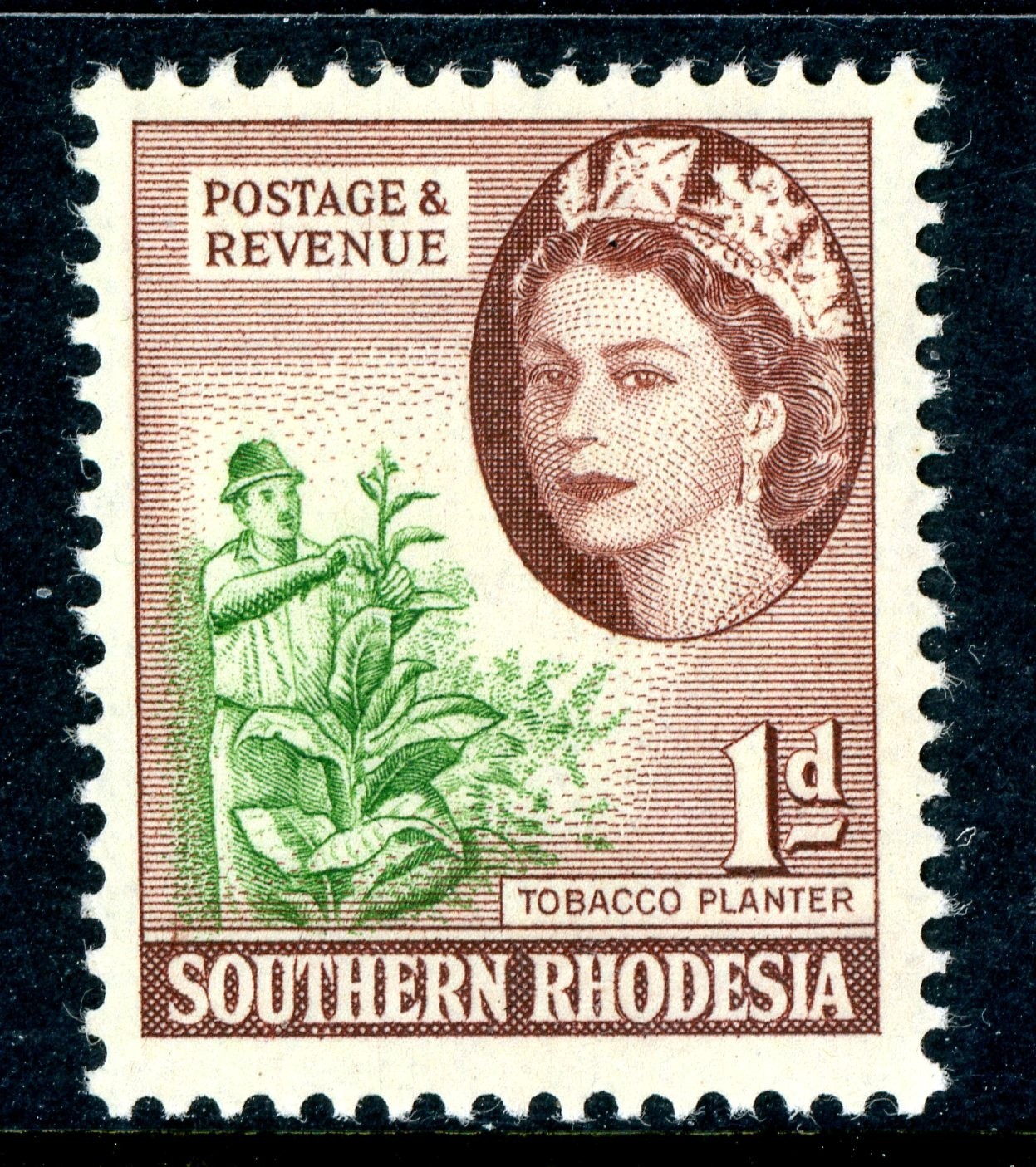Rhodesia 1953 British QEII 1p Tobacco Planter SG 79 MNH S839