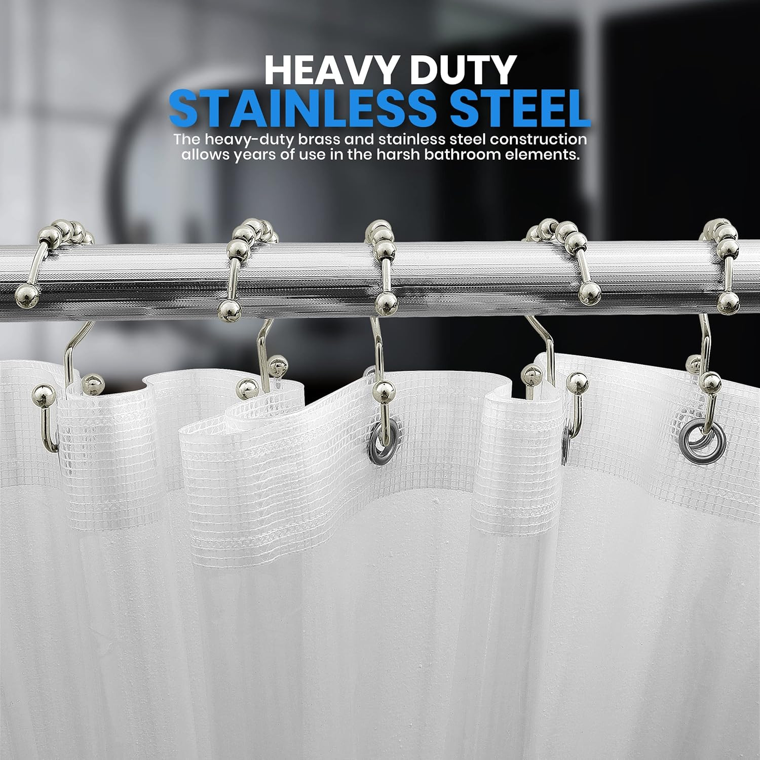 Utopia Bedding Double Glide Roller Set of 12 Shower Curtain Hooks, Double Sided