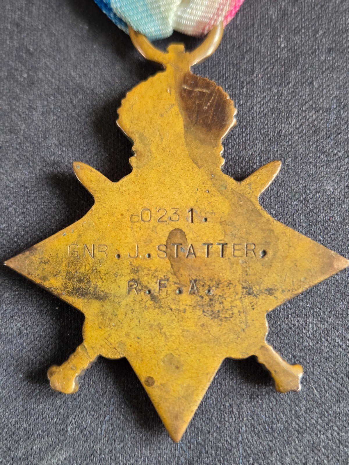 WW 1 Medal, 1914-15 Star. 80231 Gnr J. Statter. R.A.