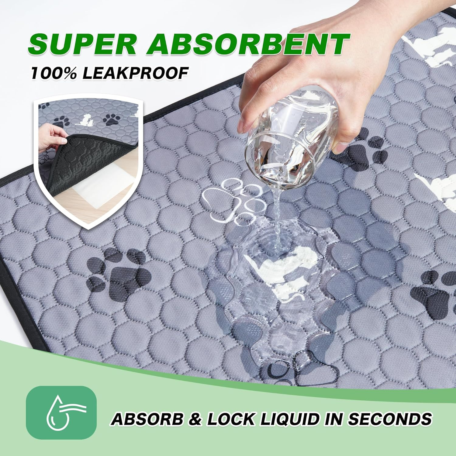 Washable Pee Pads for Dogs, 4 Pack Absorbent Reusable Training Dog Pads Pet Pupp