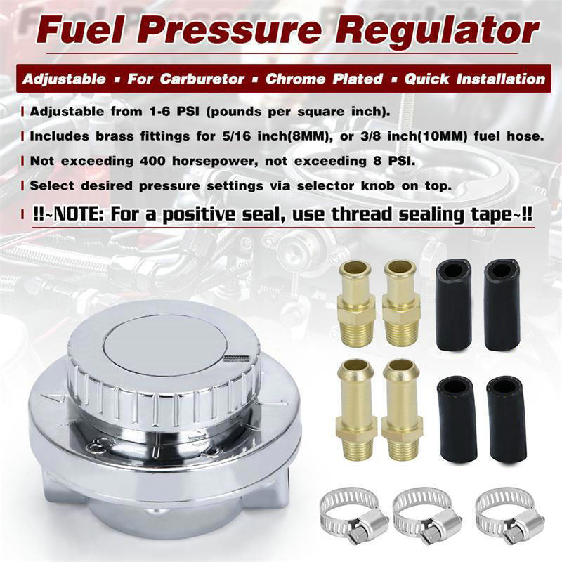 ⭐1-6 PSI Universal Adjustable Fuel Pressure Regulator Kit For Carburetor Engine⭐