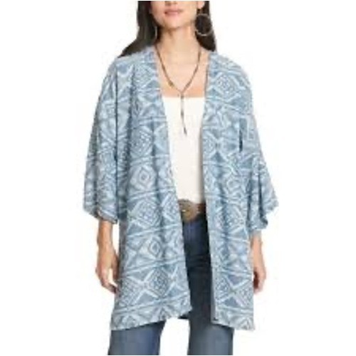 Wrangler Retro Denim Geometric Print Kimono Jacket Blue White Size L NWT