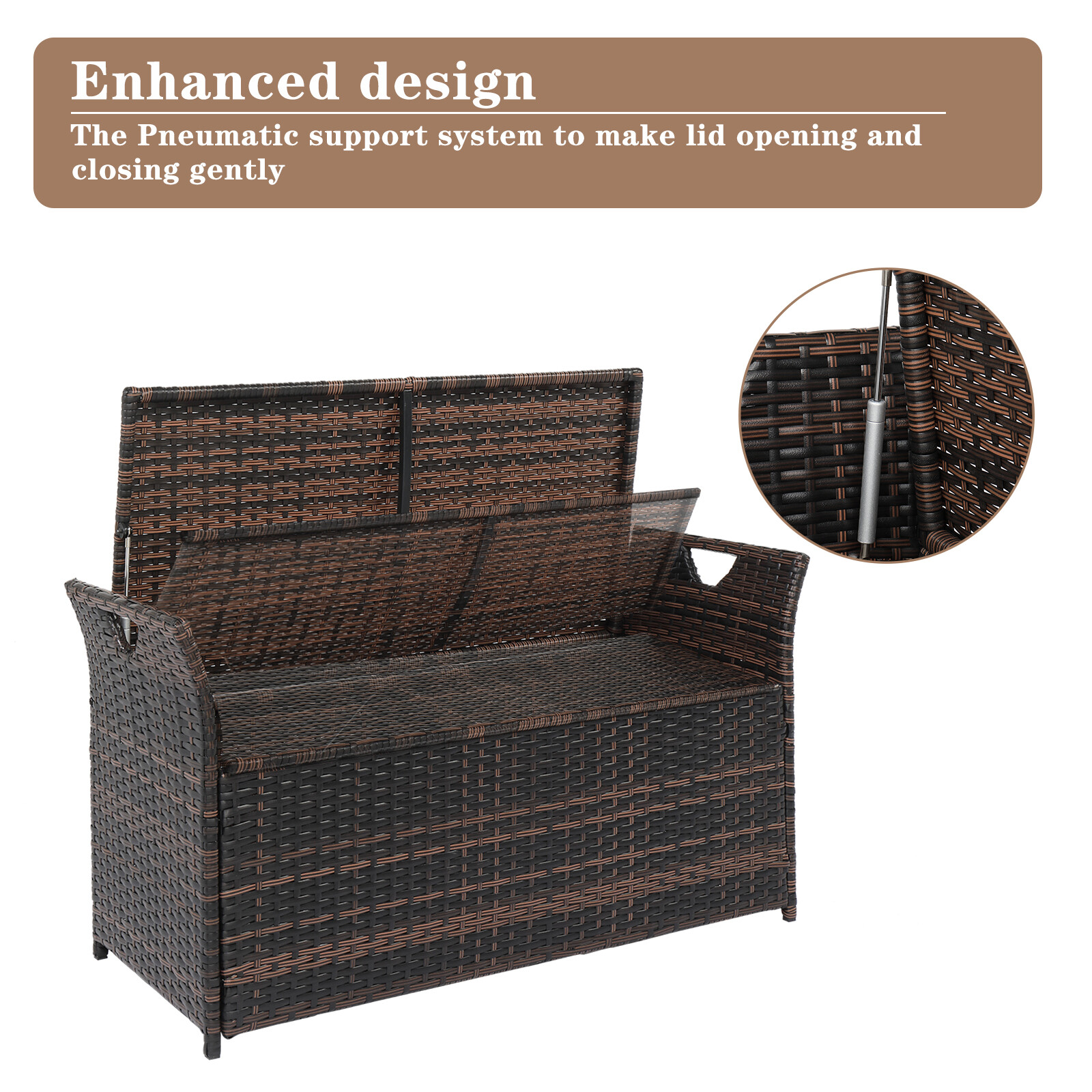 Outdoor Storage Bench Rattan Storage Box Patio Wicker Deck Box with Seat Cushion