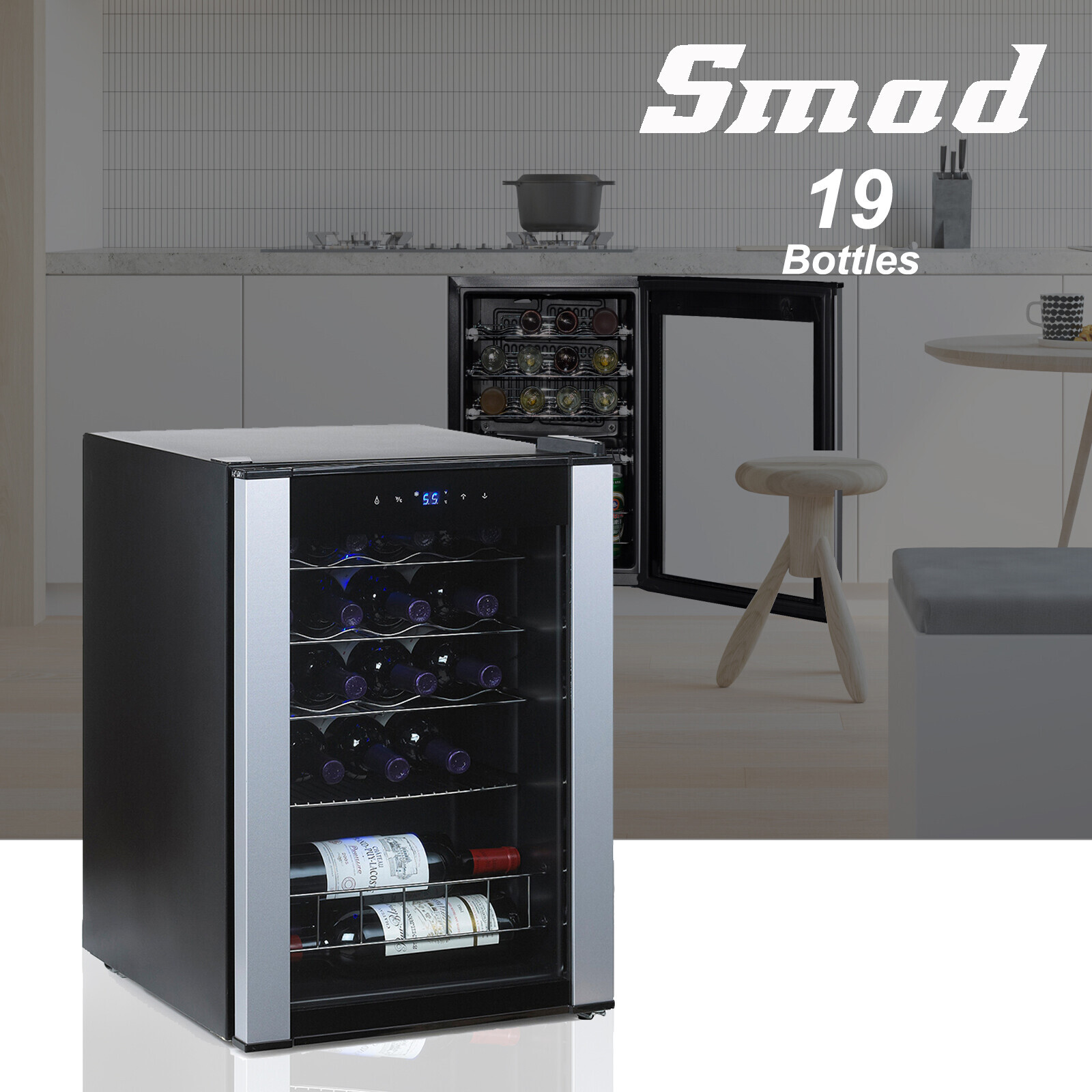 Beer Wine Cooler Wine Fridge with Digital Temperature 19 Bottle Freestanding LED