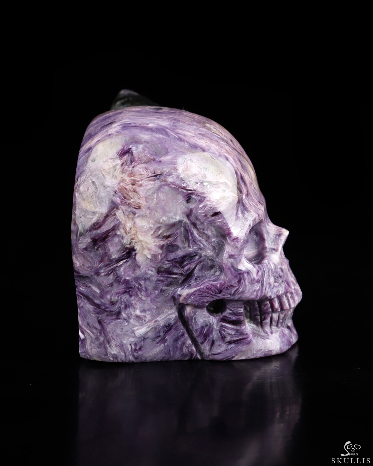 Gemstone 2.2" Russian Charoite Hand Carved Crystal Skull Fine Art Sculpture