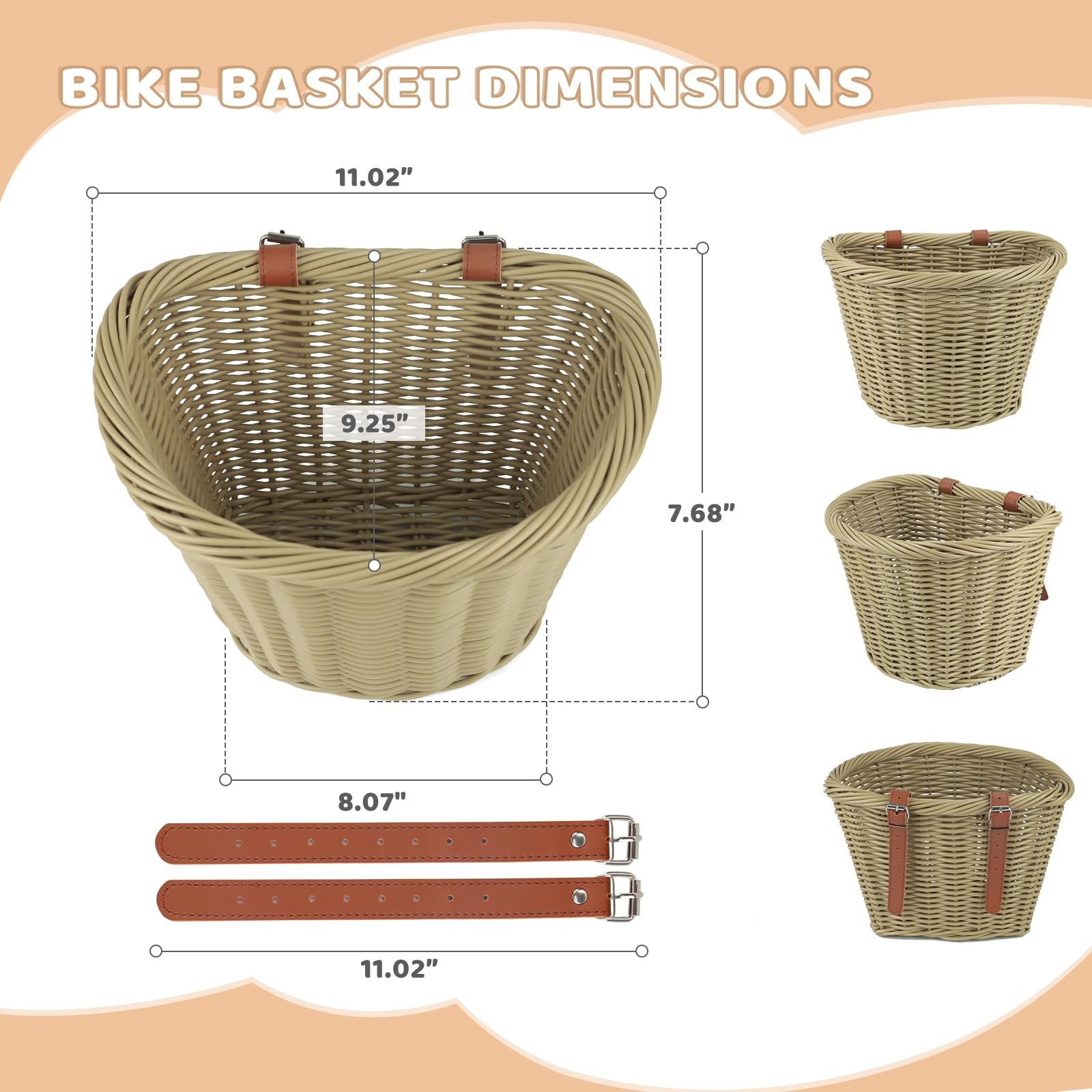 MEGHNA Woven Bike Basket Elegant Semicircle Large for Large, Beige