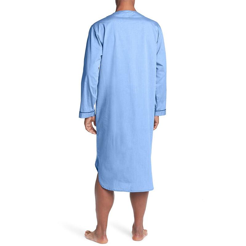 Men Cotton Nightshirt Long Sleeve Loose Long Sleep Shirt Pajamas Sleepwear Dress