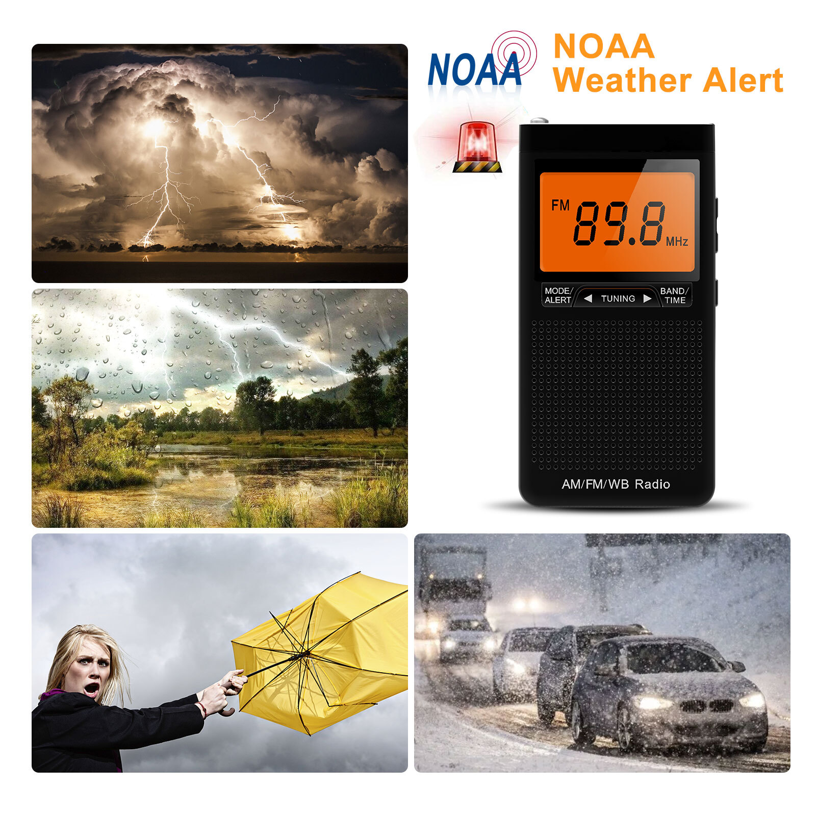 Pocket AM FM Radio Auto-Search NOAA Emergency Receiver Battery Operated Portable