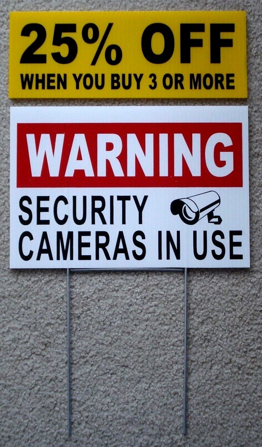 WARNING SECURITY CAMERAS IN USE Coroplast YARD SIGN 8x12 w/ Stake Security