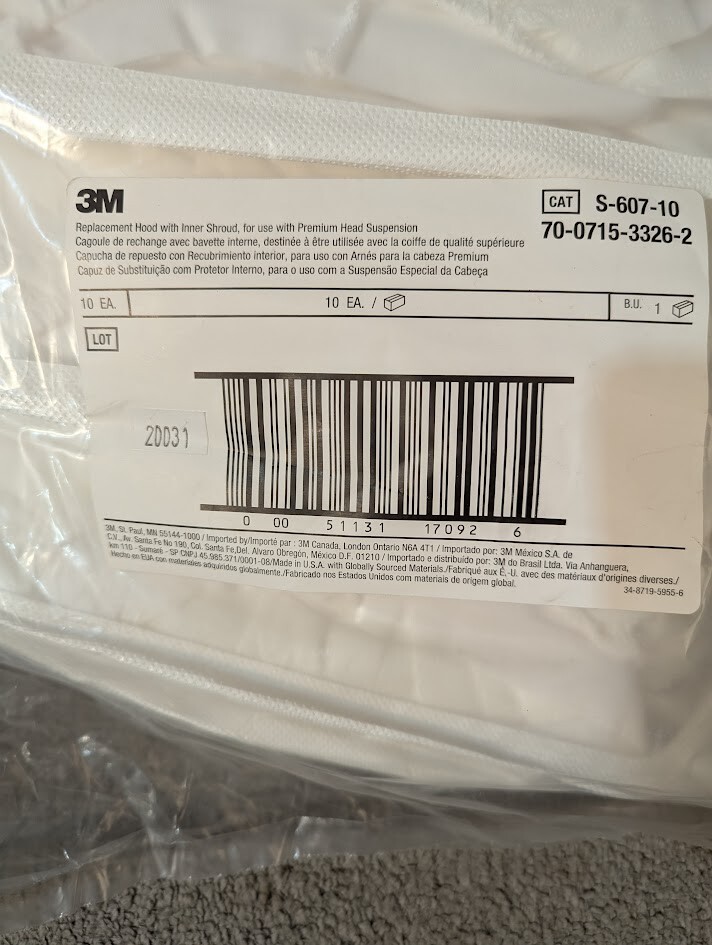 Pack Of 10! 3M™ Versaflo S-607-10 Replacement Hood with Inner Shroud