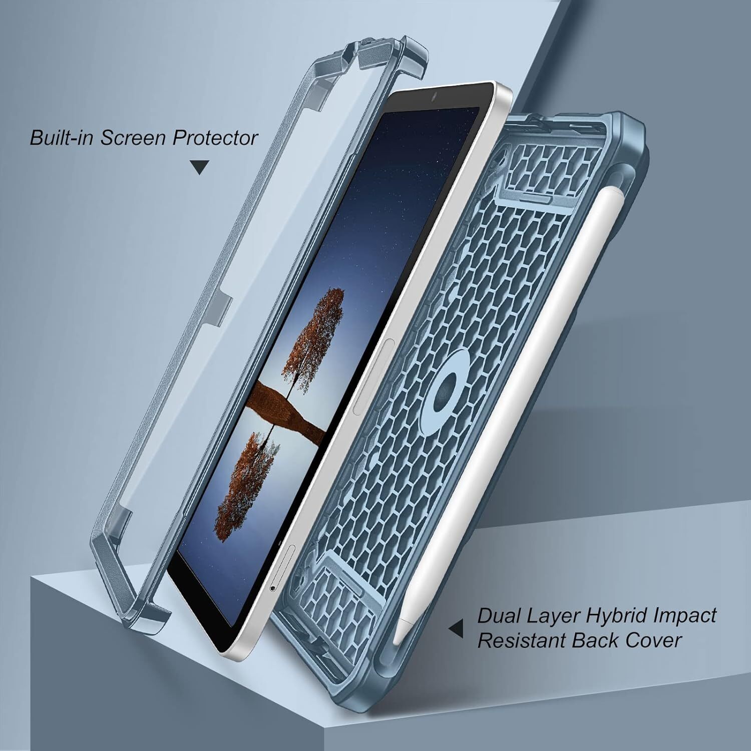 Case for iPad Mini 7 (A17 Pro) 2024/ iPad Mini 6 Rugged Cover w/Screen Protector