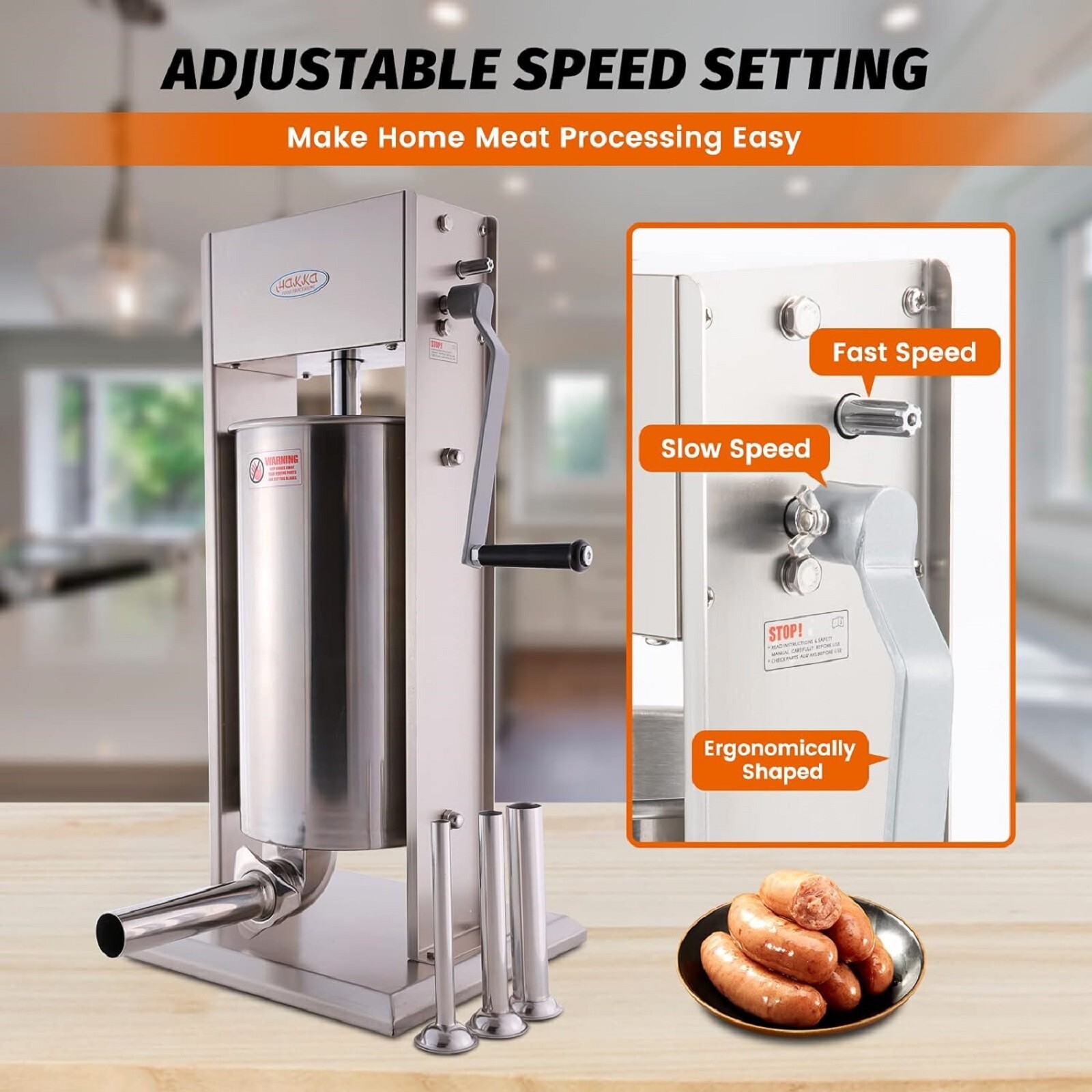 Hakka Vertical Sausage Stuffer 32LB 15L Manual Stainless Steel Meat Filler Maker