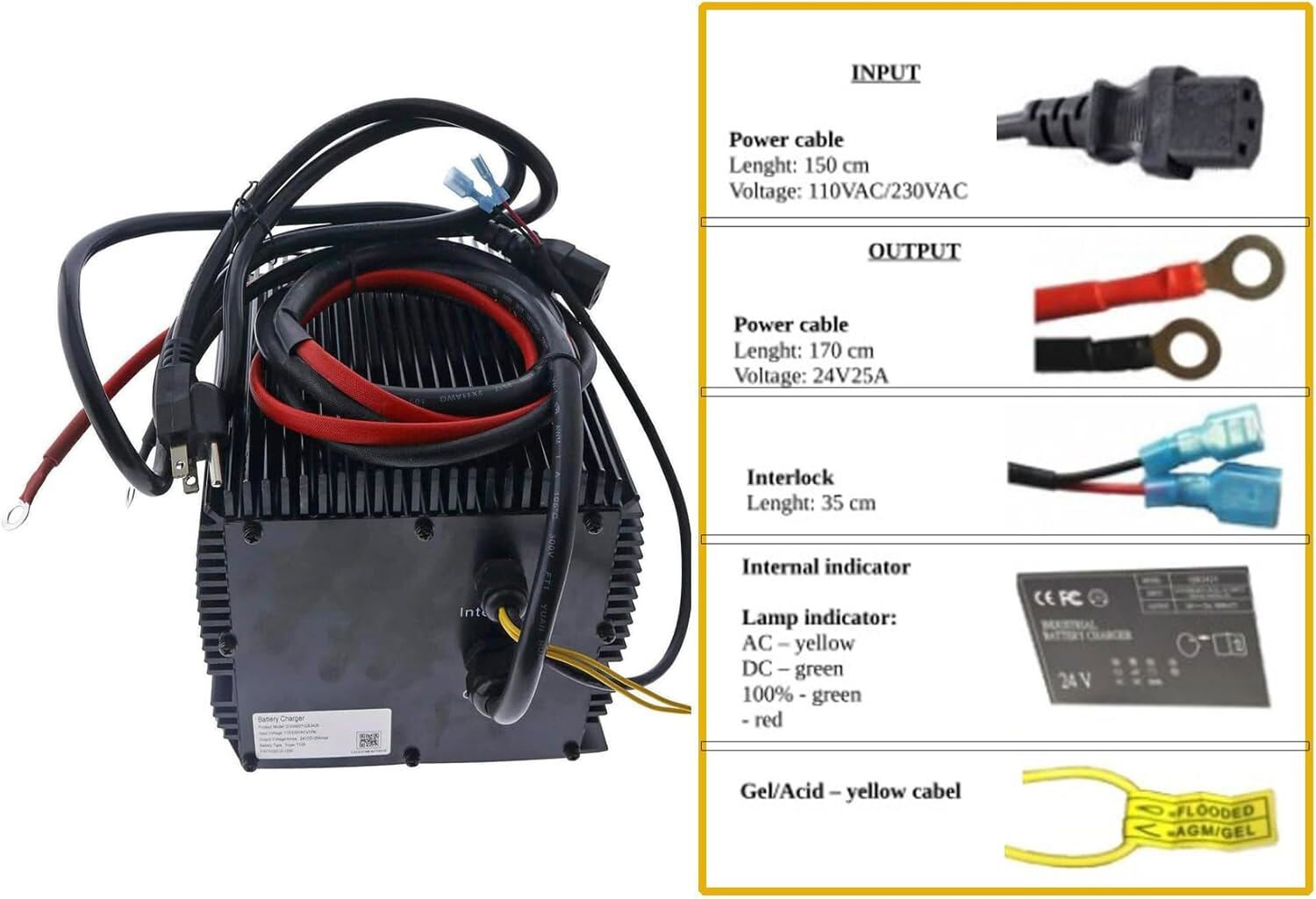 24V 25A Battery Charger 90799 90712 25890799 25890712 for MEC Slab Scissor Lifts