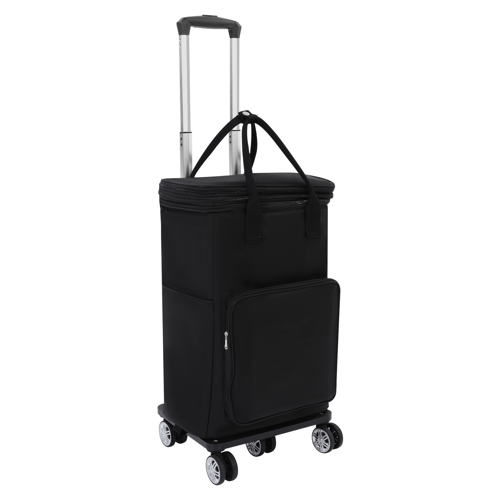 2 In 1 Shopping Cart With Wheels Grocery Cart Black Portable Utility Dolly Cart