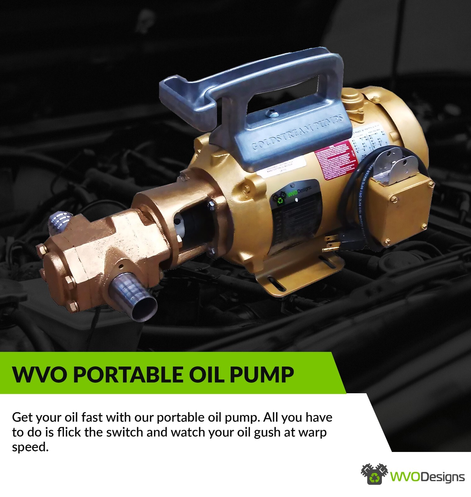 WVO Designs Portable Oil Transfer Gear Pump 25gpm, Goldstream Portable Oil Pump