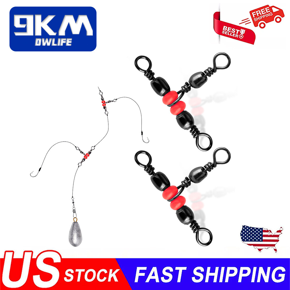 50Pcs Cross Rolling Swivels Stainless Steel 3 Way Swivels Fishing Line Connector