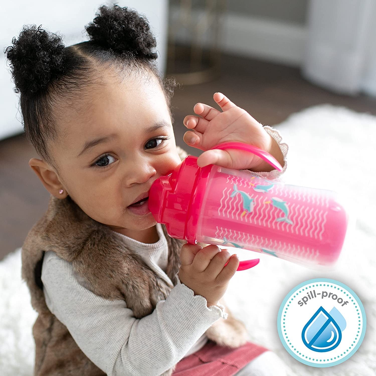 Dr Brown's Milestones 10 oz Insulated Straw Cup 2 Pack Pink Spill Proof Sippy