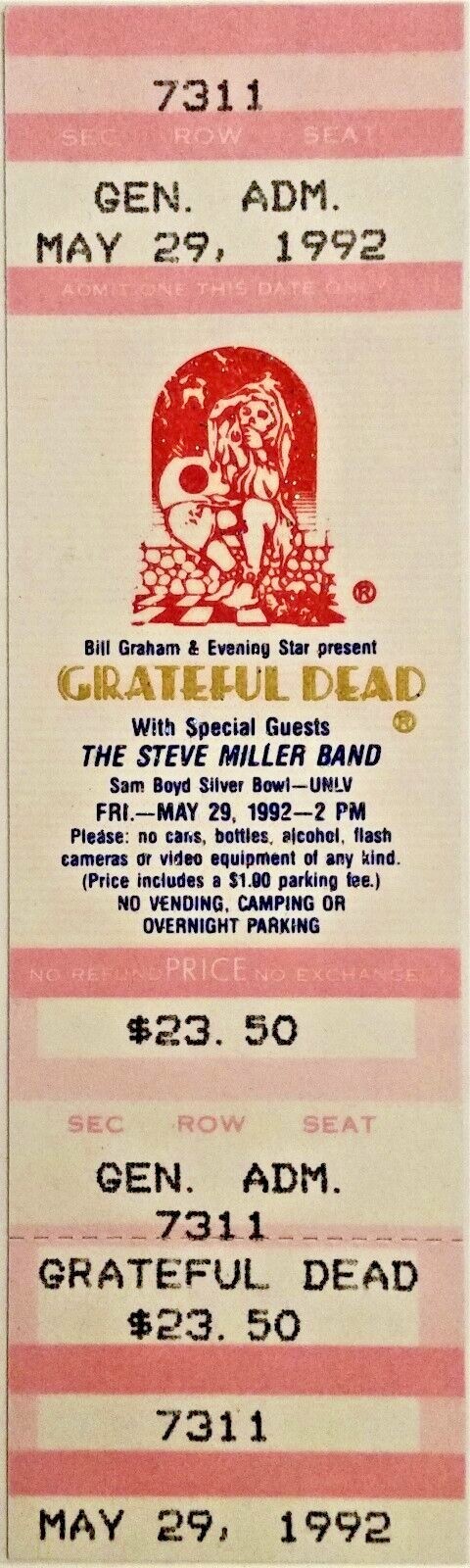 * GRATEFUL DEAD * - 1992 FULL & UNUSED CONCERT TICKET - LAS VEGAS - JERRY GARCIA
