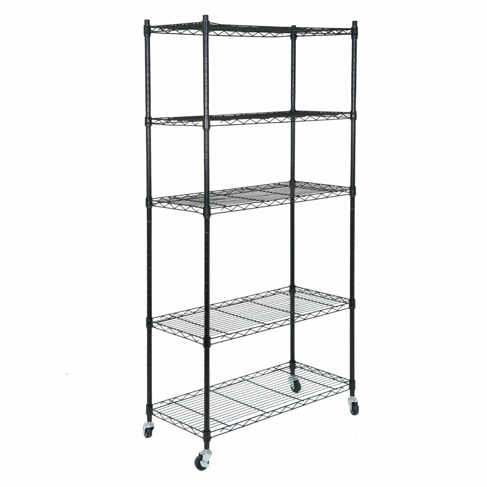 2PCS 5-Tier Wire Shelving Unit Rack Large Space Shelves Stroage Rolling 4 Wheels