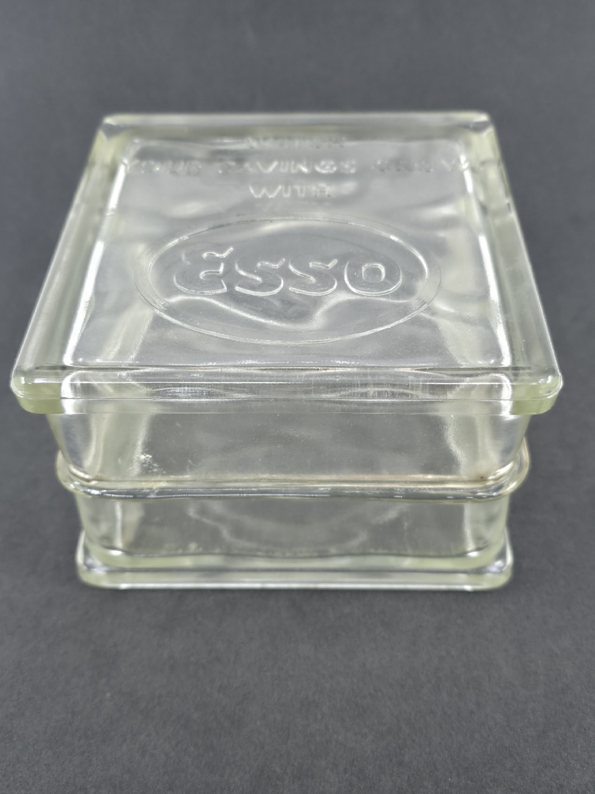 ​Vintage Esso Glass Block Bank Watch Your Savings Grow Standard Oil Advertising