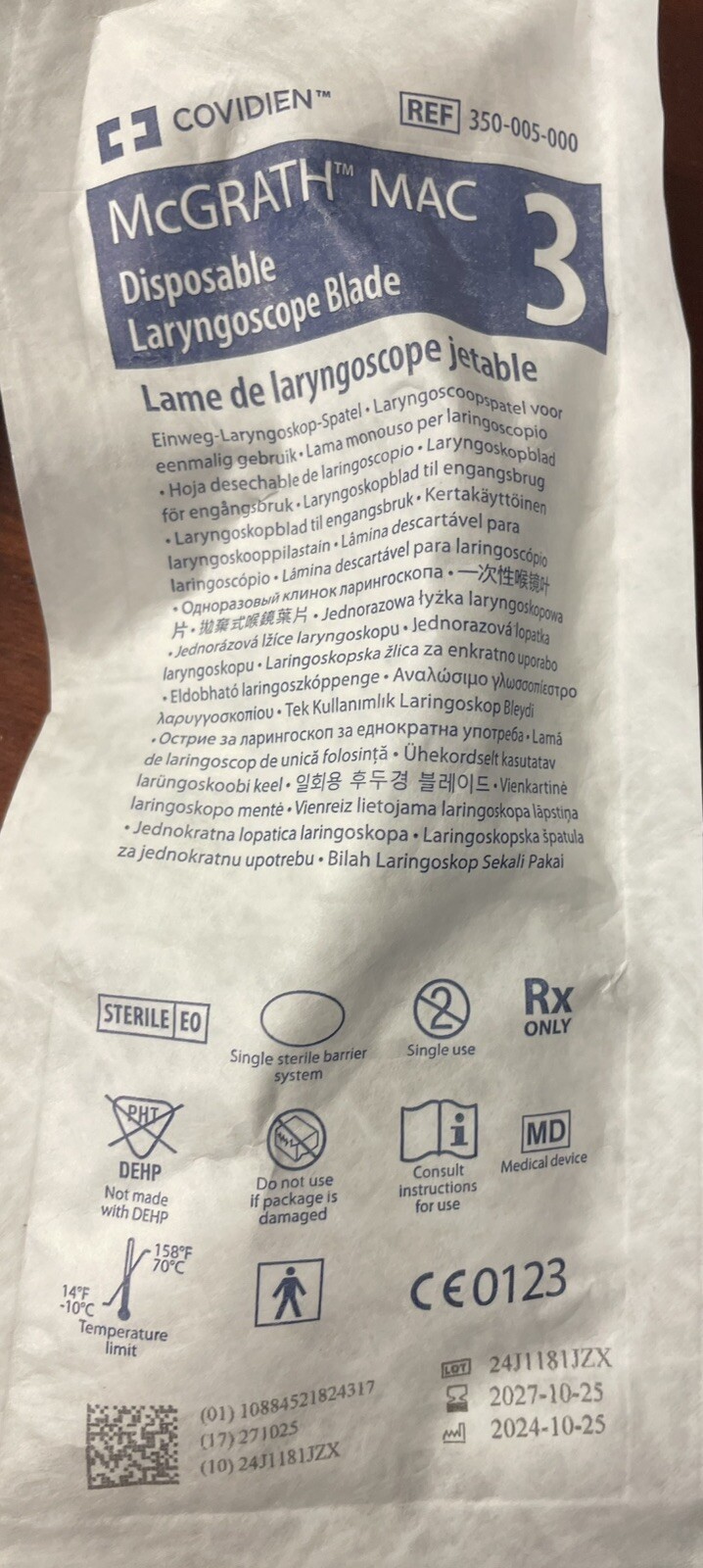 30-McGrath Laryngoscope MAC # 3 Disposable Blade NEW (expires 2028)