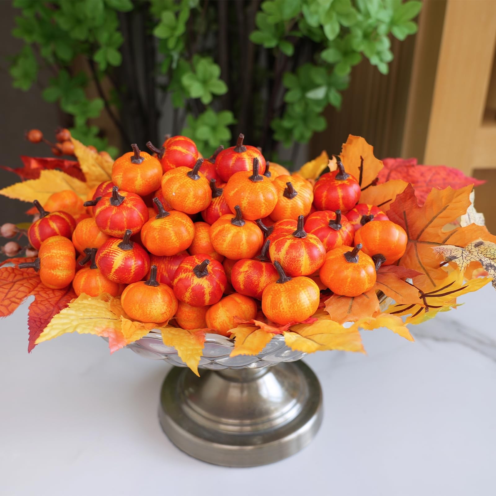 Winlyn 64 Pcs Mini Fall Artificial Harvest Pumpkins Orange 1.4 inches,