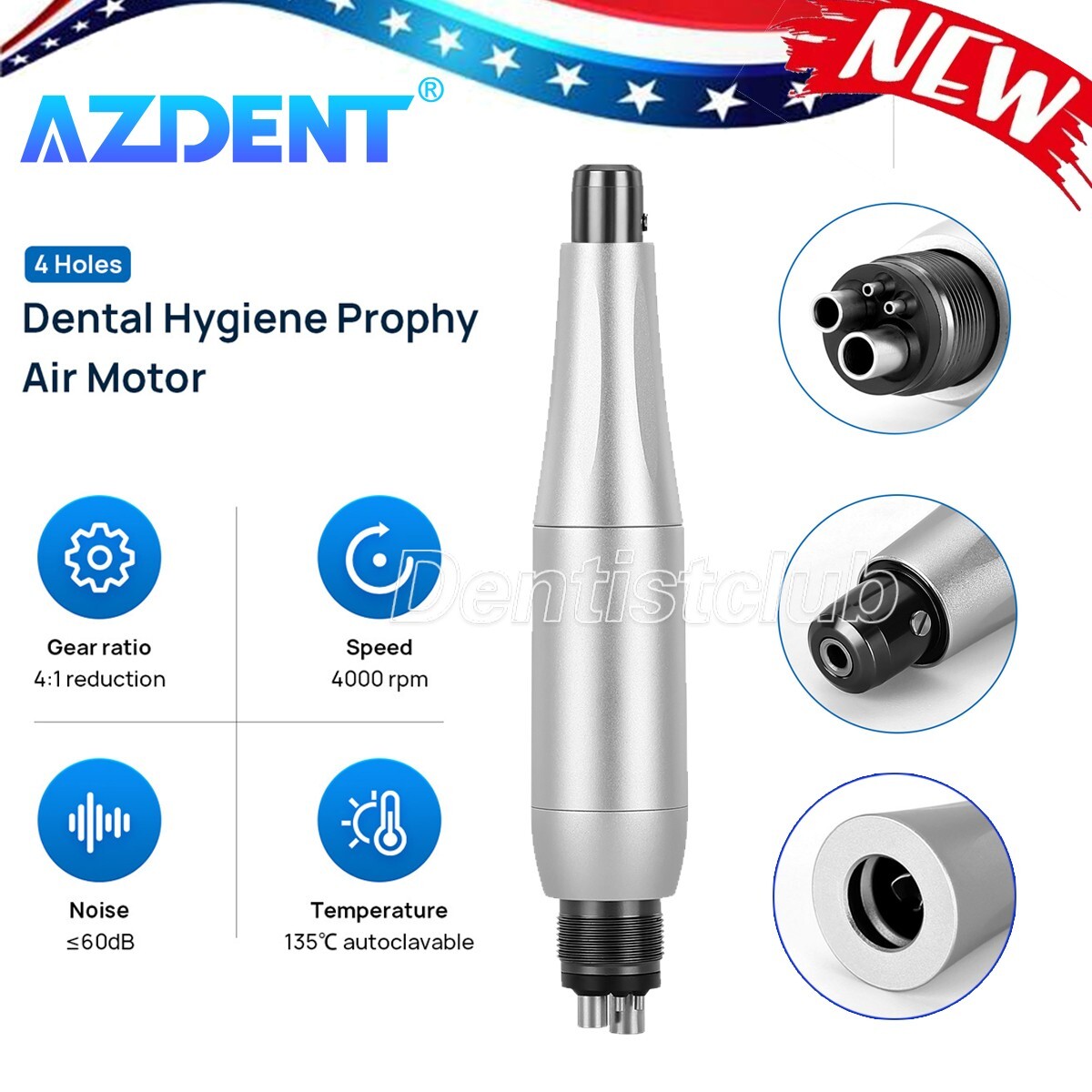 Dental Hygiene Prophy Handpiece Air Motor 4Holes 4:1 Nose Cone 360°Swivel 4K RPM