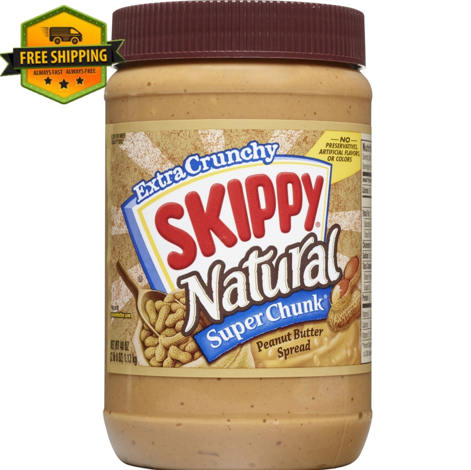 Skippy Natural Crunchy Peanut Butter Super Chunk 40oz Made 90% Peanuts