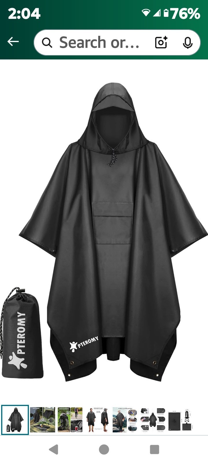 PTEROMY Hooded Rain Poncho Raincoat Waterproof Adult Hiking Camping NEW