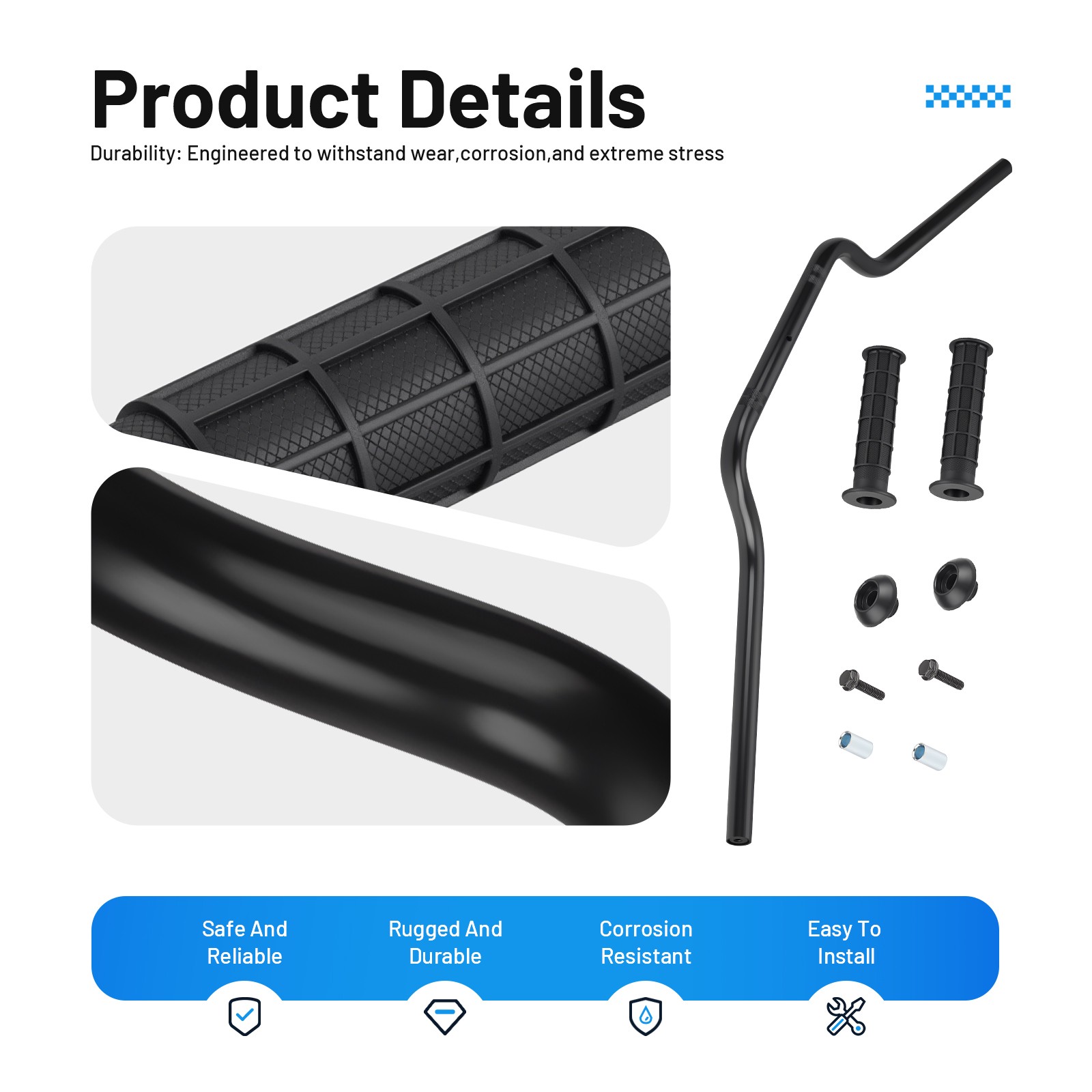 Heavy Duty Handlebar w/ Grips For Honda ATC200X ATC 250R 350X 200X 53100-HA2-770