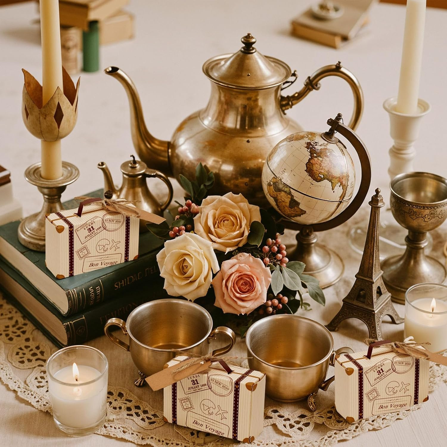 50PCS Mini Suitcase Party Favor Box, 3"x2"x1.2" Small Gift Box with Tags for Tra