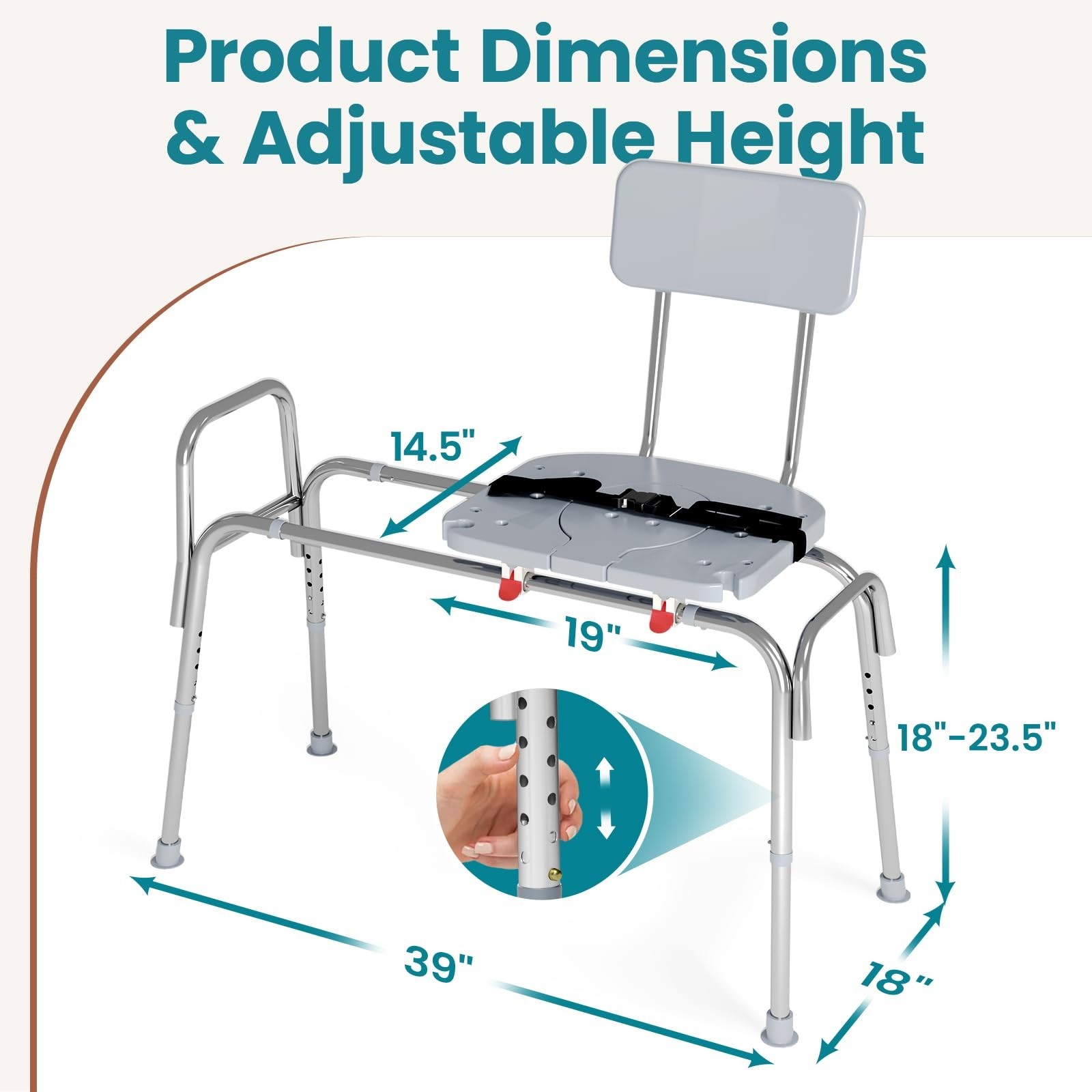 400lb Sliding Tub Transfer Bench Shower Chair with Backrest