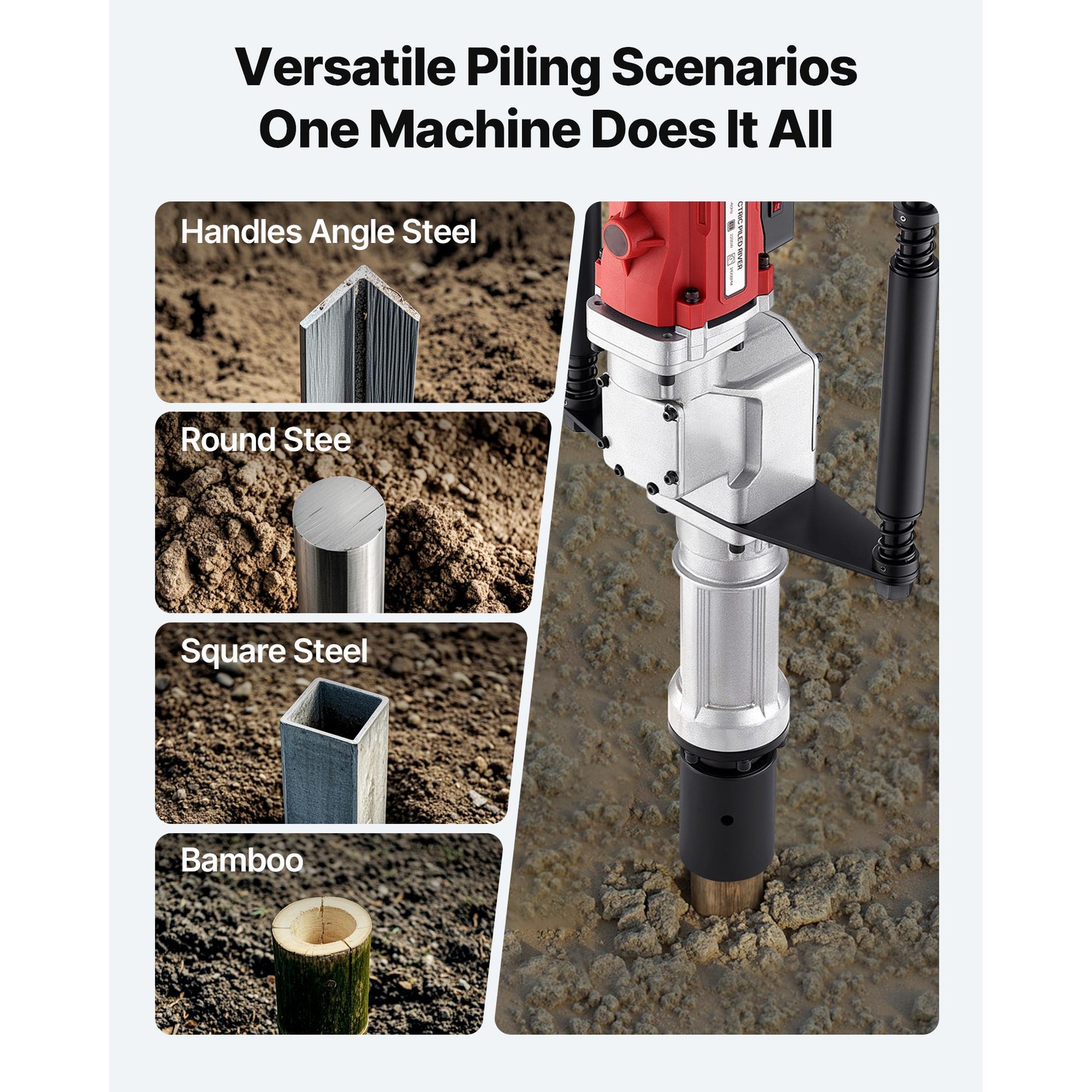 Uimoso 2200W Handheld Electric Fence Piling Post Driver with Dual Sleeves