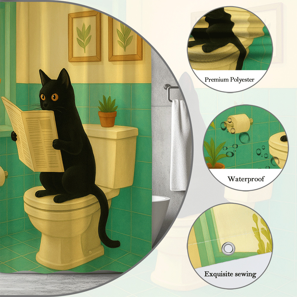Funny Black Cat Shower Curtain for Bathroom Decor